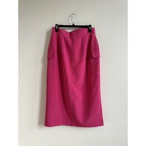 Topshop Women's High Waisted Utility Slit Cargo Midi Skirt Hot Pink Size 8 NWT